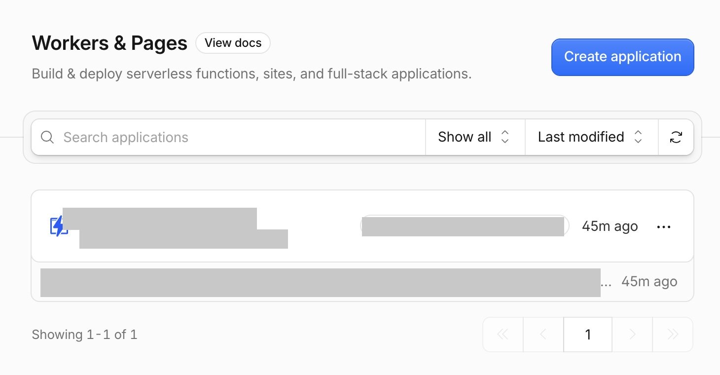 Workers & Pages の一覧画面。右上に Create application のボタン