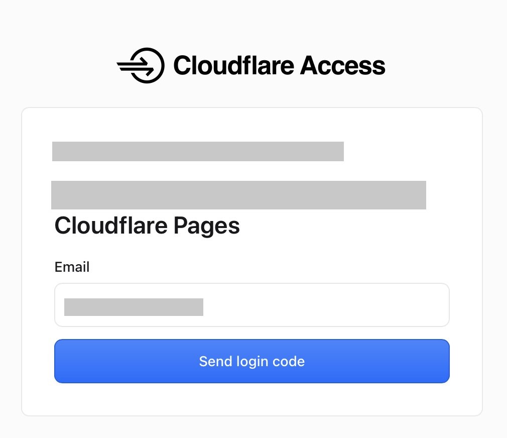 Cloudflare Access のログイン画面。メールアドレスを入れて Send login code を押す
