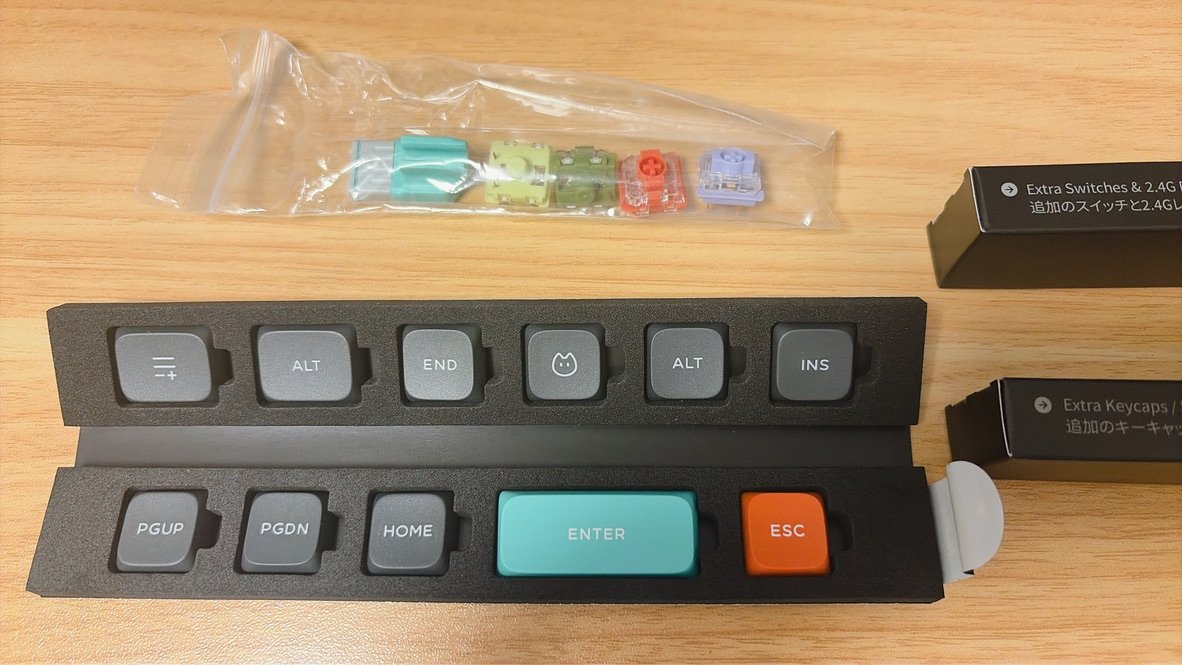 予備のスイッチとキーキャップ(PGUP・HOME・INS・ESC など)